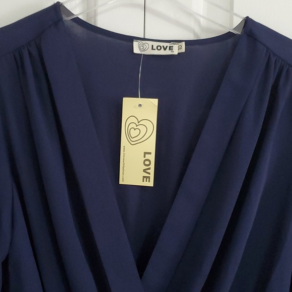 NWT ASOS Navy Blue Long Sleeve Crossover Dress - Picture 2 of 5